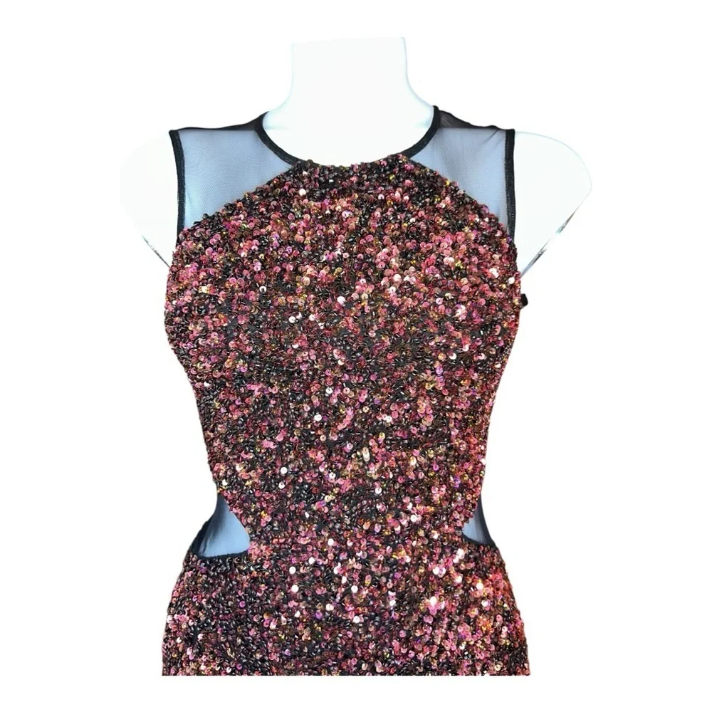 Parker Women’s Burgundy and Black Stretchy Sequin Mini Dress Size 2 new no tags - Picture 7 of 15